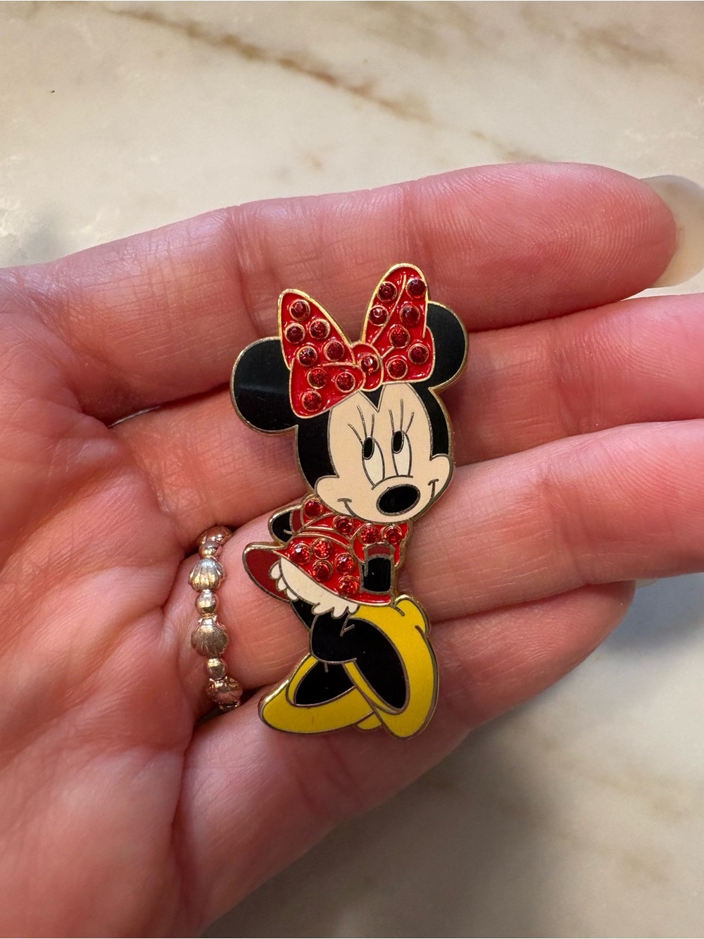 Disney Pin Minnie Mouse Jeweled Red Hair Bow and Dress 48632